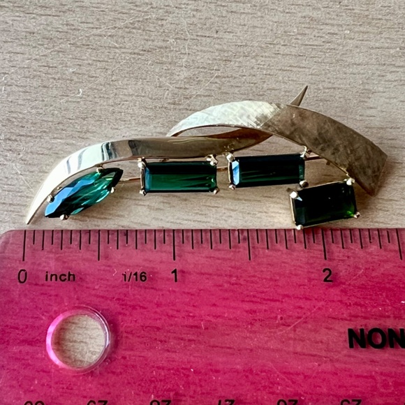 VINTAGE 18K GOLD CUSTOM LARGE GREEN TOURMALINE PIN BROOCH STATEMENT FLORENTINE